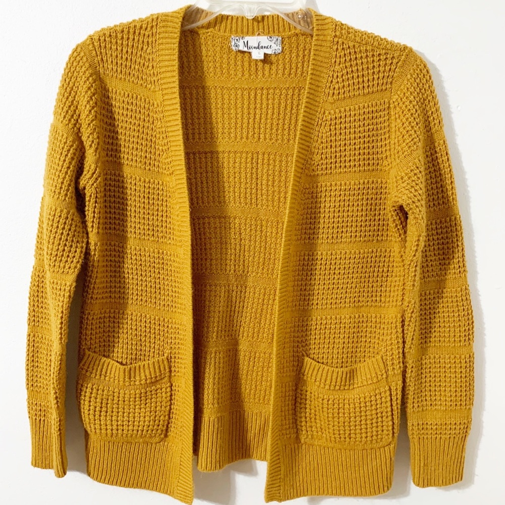 Moondance Acrylic Open Front Cardigan Sweater Front Patch Pockets V-neck Varied